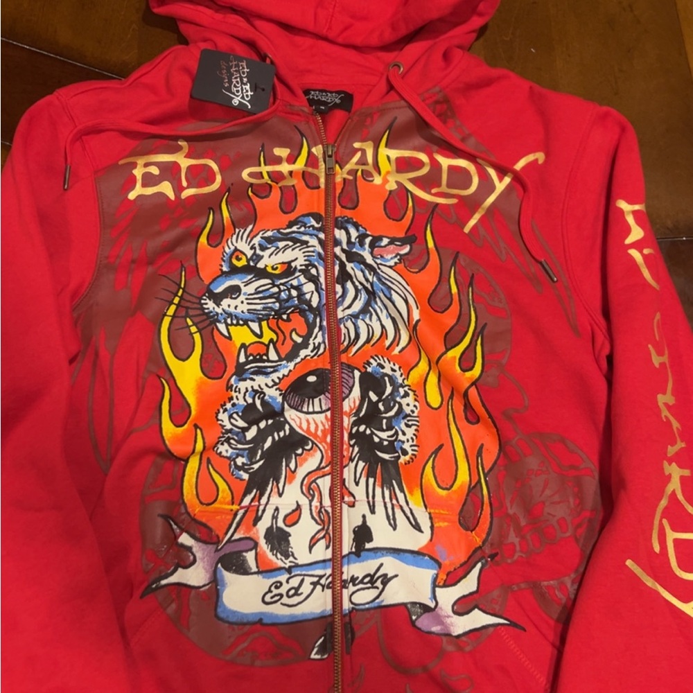 Ed Hardy Bold Red Zip-Up Hoodie
